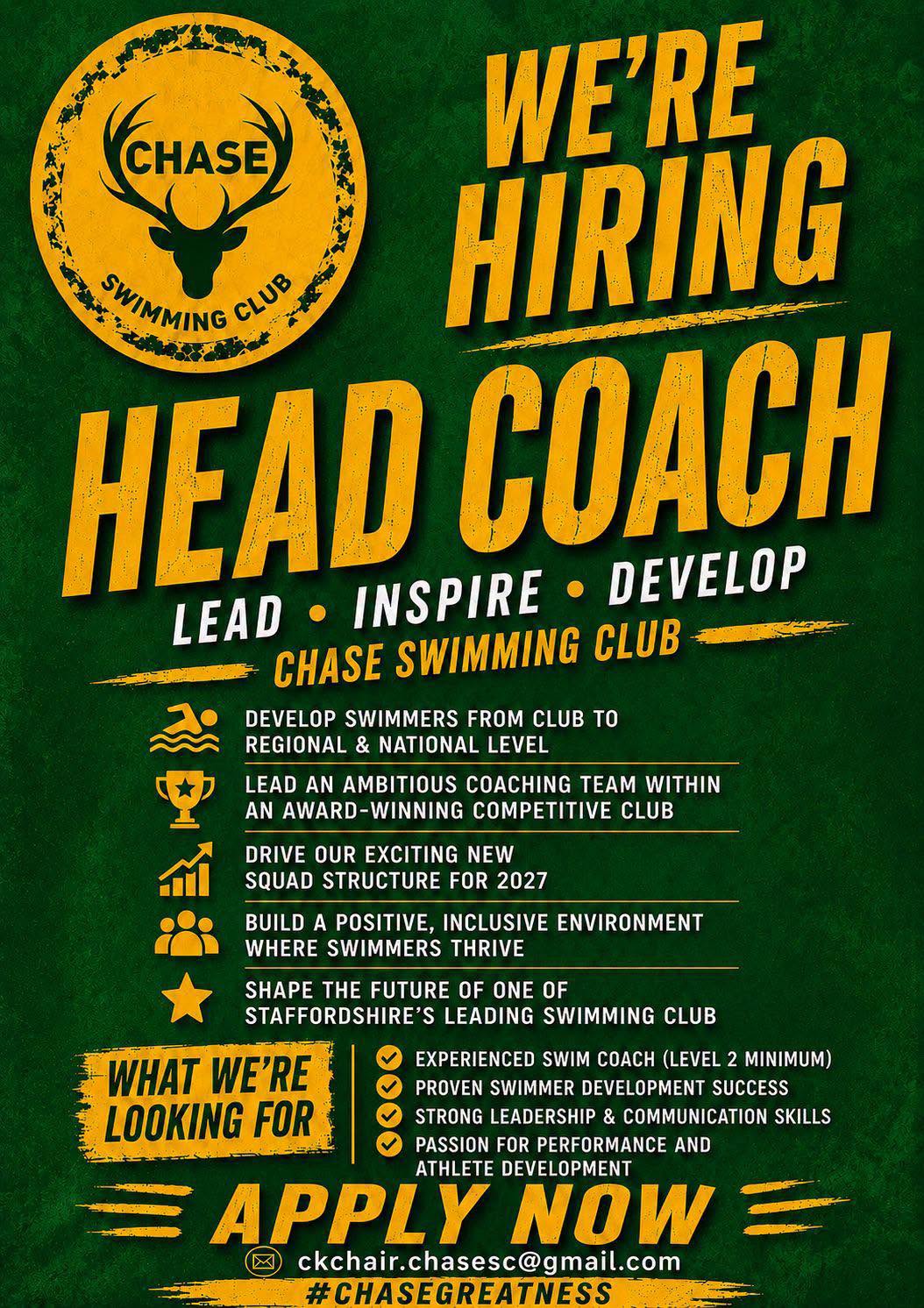 Head Coach Vacancy- Chase Swimming Club